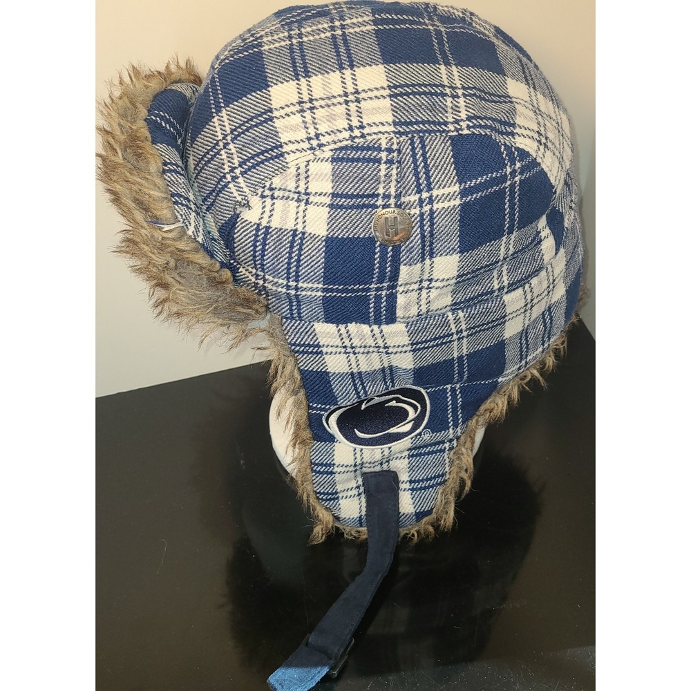 Penn State PSU Hat Trapper Fitted Mens M/L Blue Plaid Sherpa Ear Flap Winter